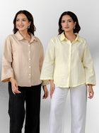 Bundle of 2 Beige & Lemon Cotton Bell Sleeves Shirt