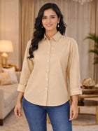 Beige Loose-Fit Over Size Cotton Shirt