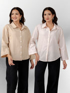Bundle of 2 Beige & Light Pink Cotton Bell Sleeves Shirt