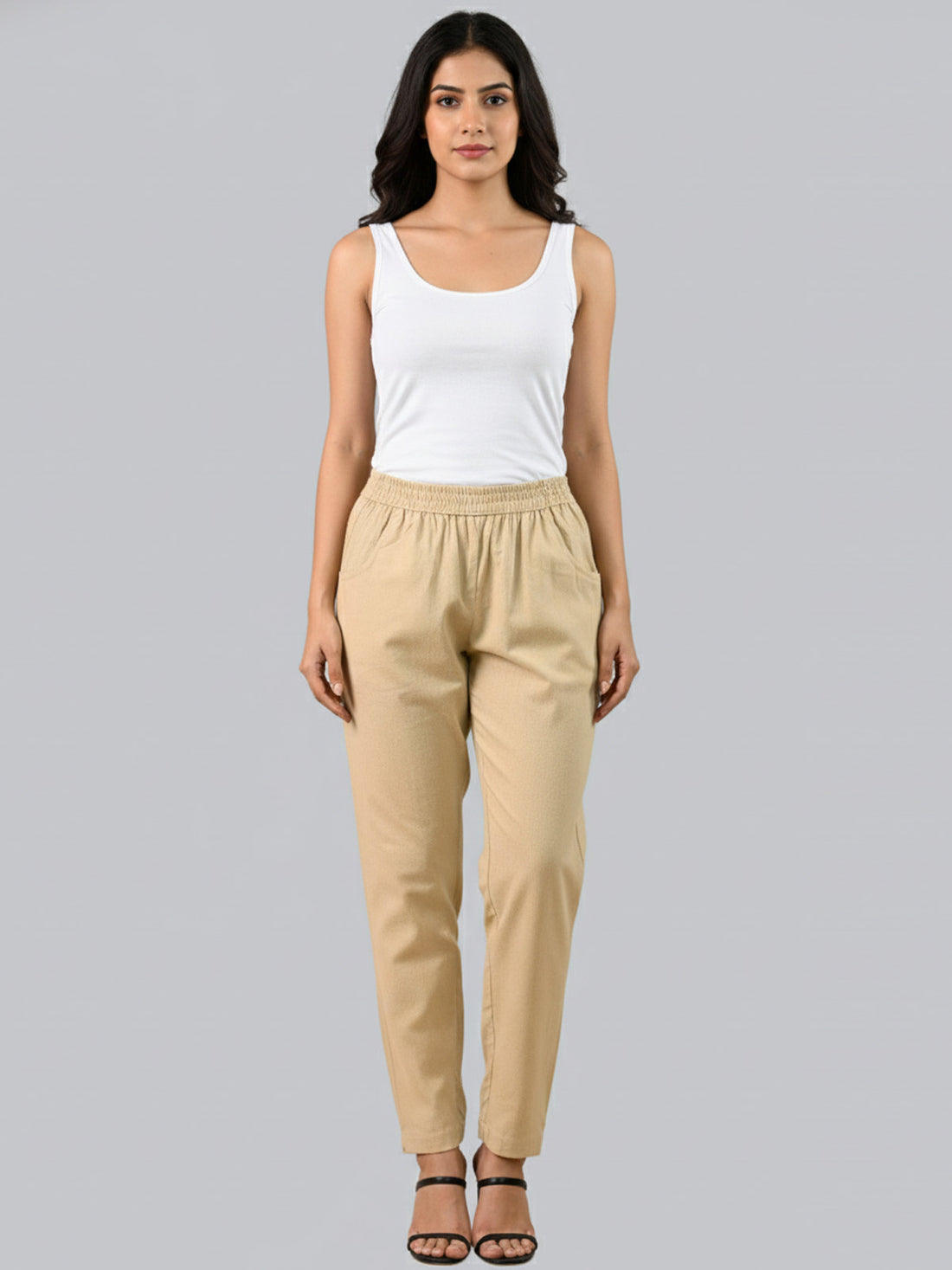 Bundle of 2 Beige & Cream Everyday Cotton Round Elastic Trousers