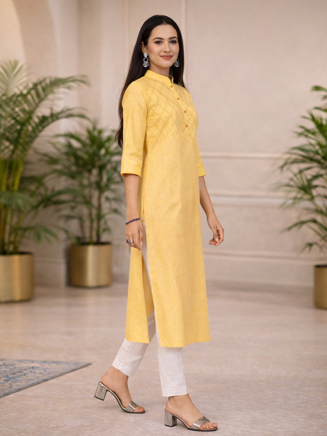 Beige South Cotton Straight Kurti