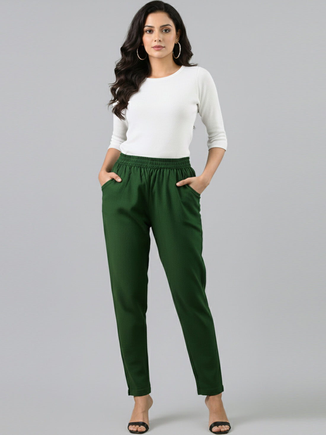 Bundle of 2 Bottle Green & Red Everyday Cotton Round Elastic Trousers