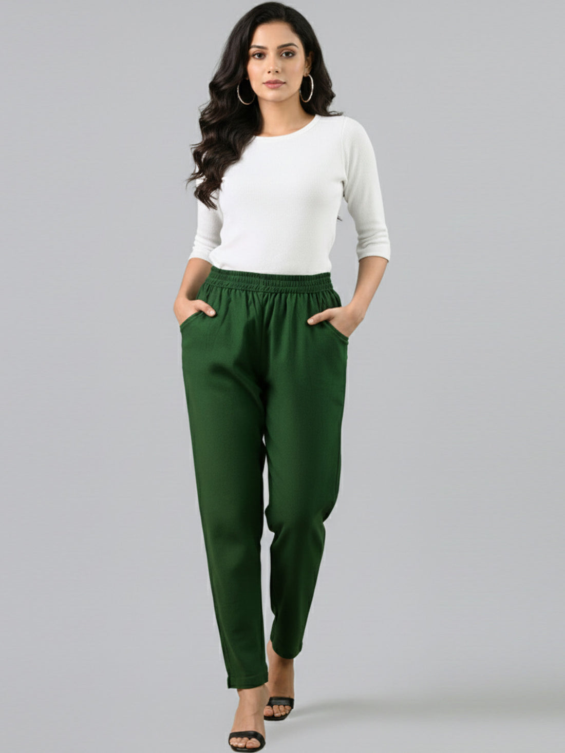 Bundle of 2 Bottle Green & Navyblue Everyday Cotton Round Elastic Trousers