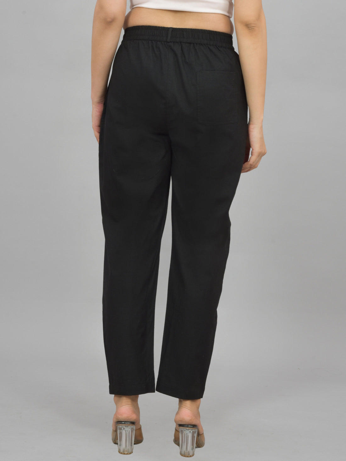Everyday Black Cotton Pants With Zip Closure