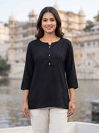 Women Black Rayon Short Kurti
