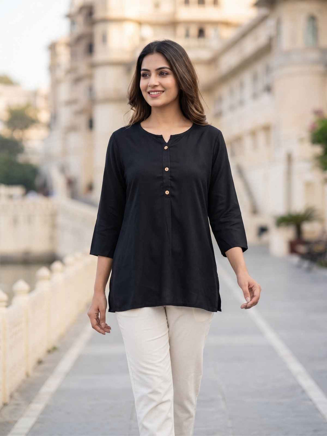 Women Black Rayon Short Kurti