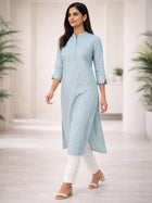 Blue South Cotton Multistripe Straight Kurti