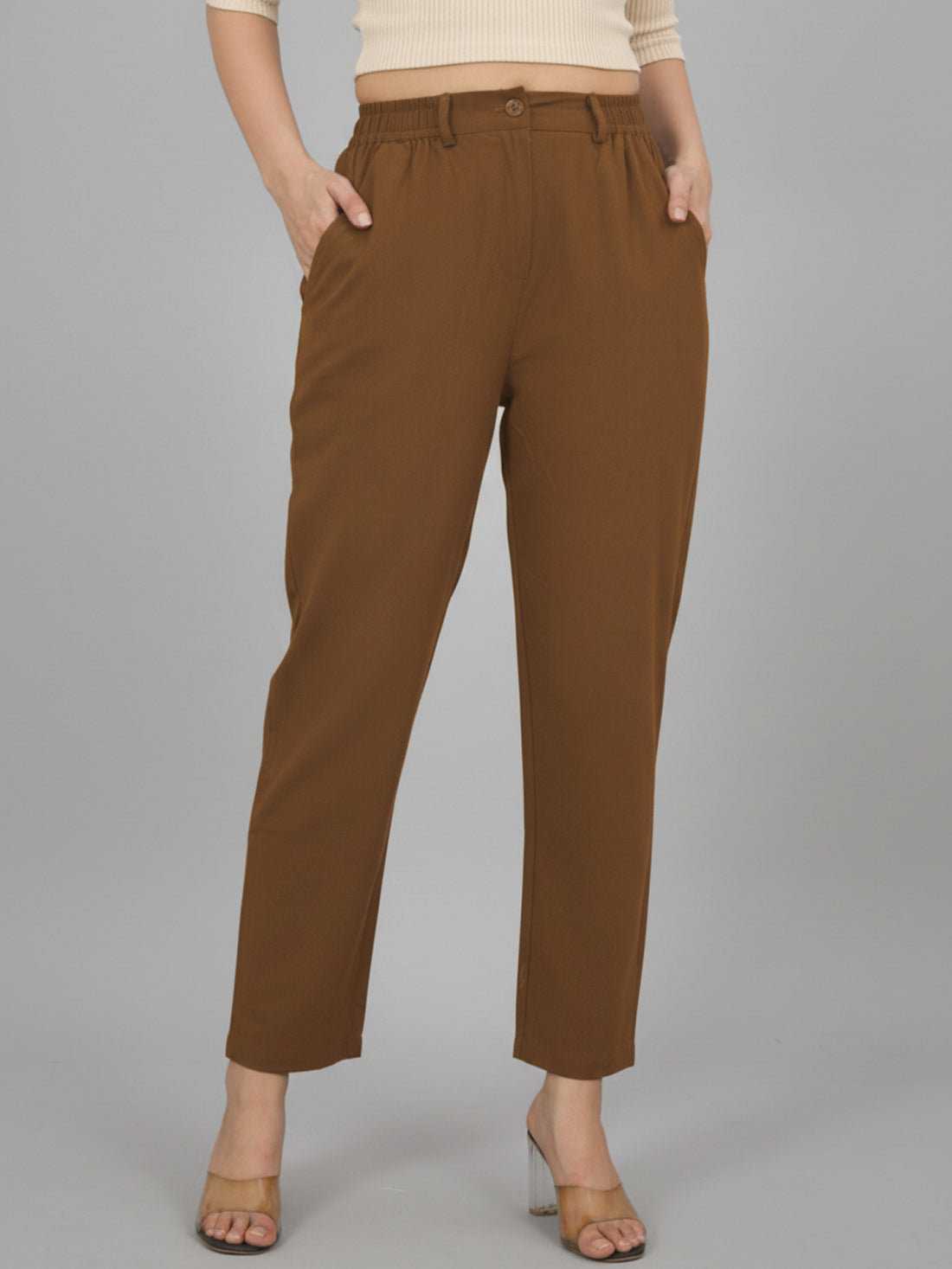 Bundle of 2 Brown & Wine Cotton Pants With Zip Closure