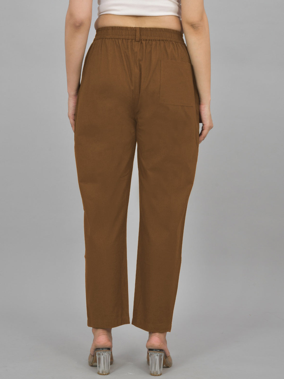 Everyday Brown Cotton Pants With Zip Closure