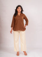 Brown Cotton Comfort Tops