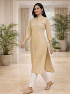 Brown South Cotton Multistripe Straight Kurti