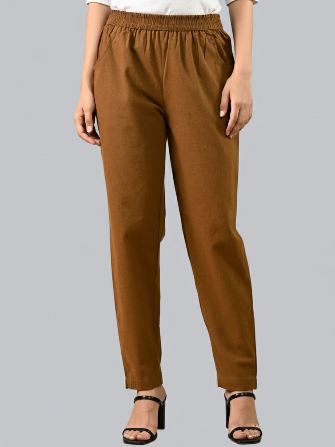 Bundle of 2 Brown & Mustard Everyday Cotton Round Elastic Trousers