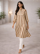 Brown Cotton Stripe Straight Kurti