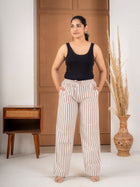 Brown Cotton Stripe Payjama Pants