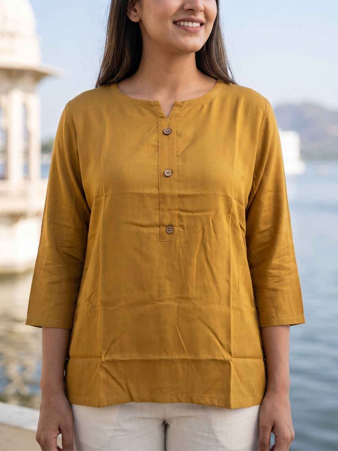 Women Camel Rayon Short Kurti