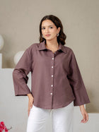 Chocolate Cotton Oversized Bell Sleeves Shirts
