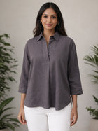 Chocolate Airy Linen Pleated Cotton Top
