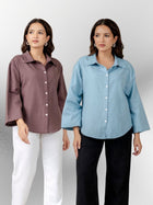 Bundle of 2 Chocolate & Firozi Cotton Bell Sleeves Shirt