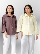Bundle of 2 Chocolate & Lemon Cotton Bell Sleeves Shirt