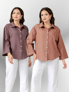 Bundle of 2 Chocolate & Light Brown Cotton Bell Sleeves Shirt