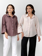 Bundle of 2 Chocolate & Light Pink Cotton Bell Sleeves Shirt
