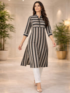 Coffee Cotton Stripe Straight Kurti