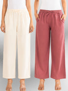 Cream & MauvePink Cotton Twill Pyjama Pants Combo