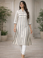 Cream Cotton Stripe Straight Kurti