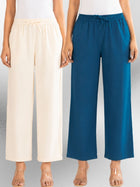 Cream & TealBlue Cotton Twill Pyjama Pants Combo
