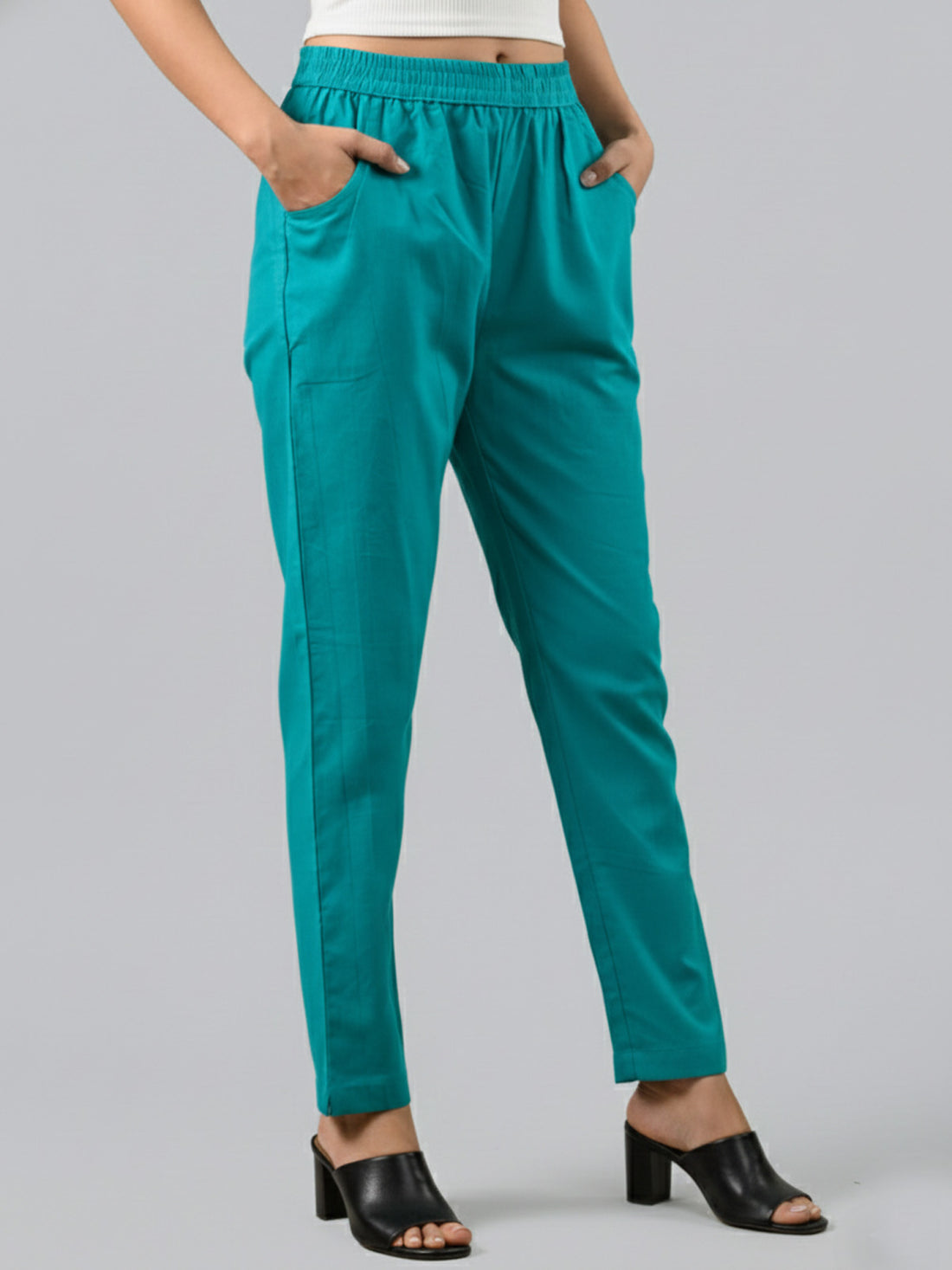 Bundle of 2 Cyan & NavyBlue Everyday Cotton Round Elastic Trousers