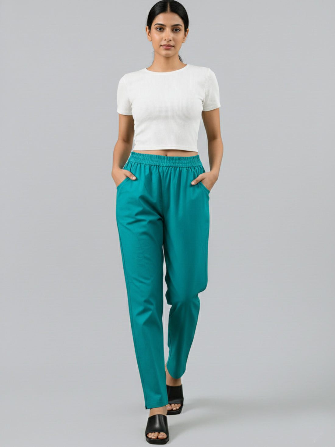 Bundle of 2 Cyan & Pink Everyday Cotton Round Elastic Trousers