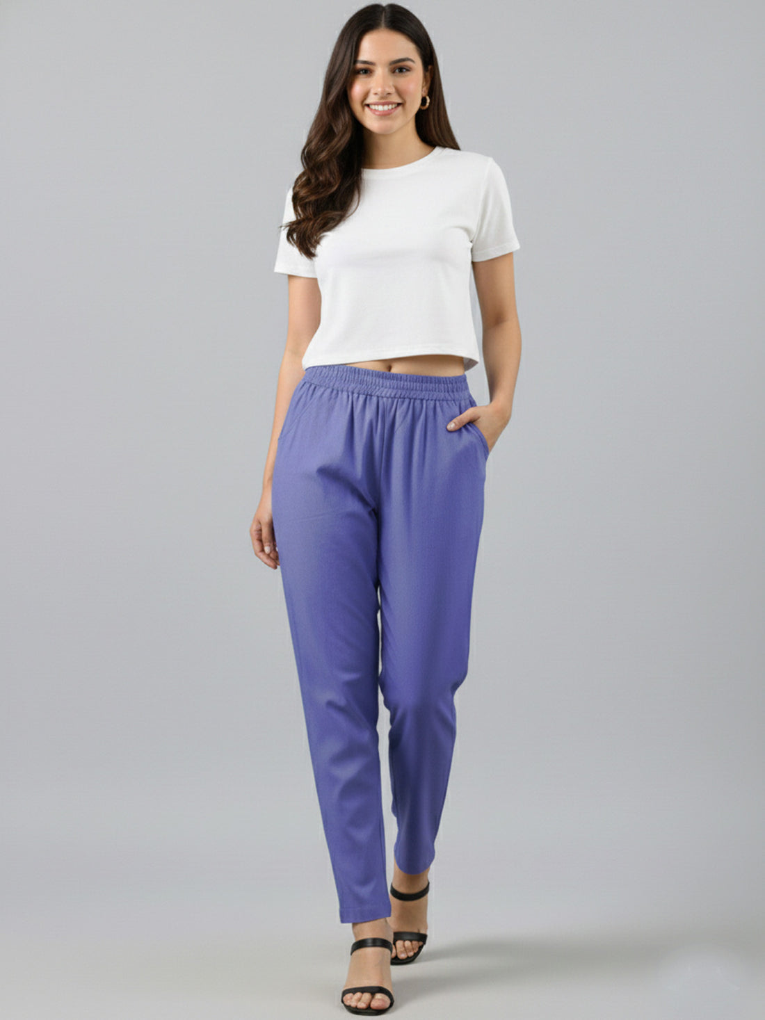 Bundle of 2 DenimBlue & MauvePink Everyday Cotton Round Elastic Trousers