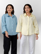 Bundle of 2 Firozi & Lemon Cotton Bell Sleeves Shirt