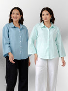 Bundle of 2 Firozi & Light Blue Cotton Bell Sleeves Shirt