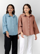 Bundle of 2 Firozi & Light Brown Cotton Bell Sleeves Shirt