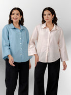 Bundle of 2 Firozi & Light Pink Cotton Bell Sleeves Shirt