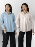 Firozi & Light Pink Airy Linen Pleated Cotton Tops
