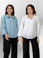 Bundle of 2 Firozi & White Cotton Bell Sleeves Shirt