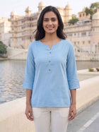 Women SkyBlue Rayon Short Kurti