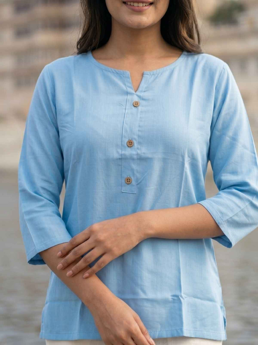 Women SkyBlue Rayon Short Kurti