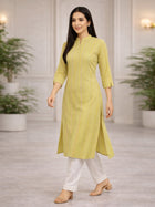 Green South Cotton Multistripe Straight Kurti