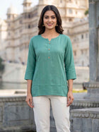 Women Sea Green Rayon Short Kurti