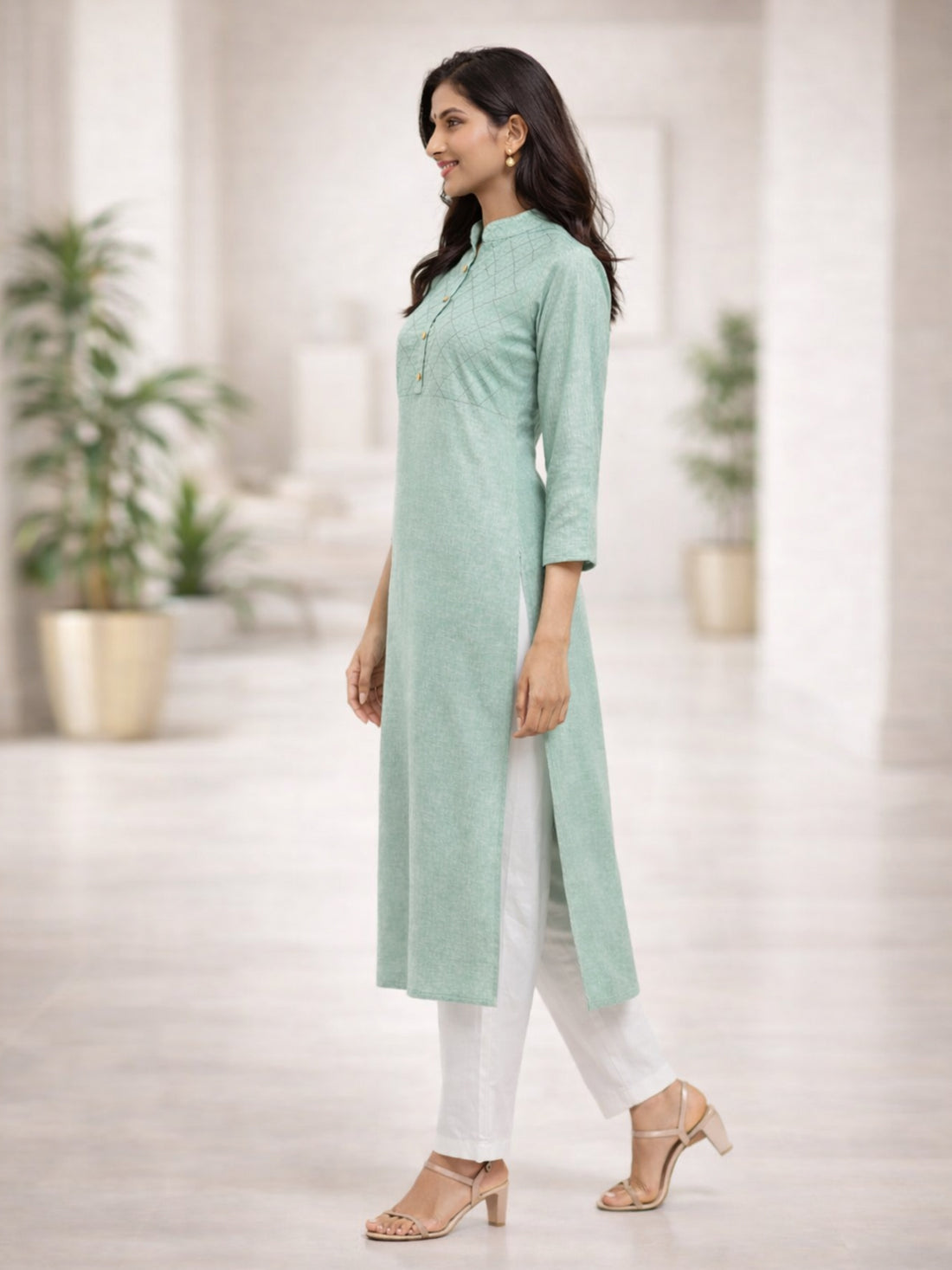 Green South Cotton Straight Kurti