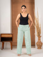 Green Cotton Stripe Payjama Pants