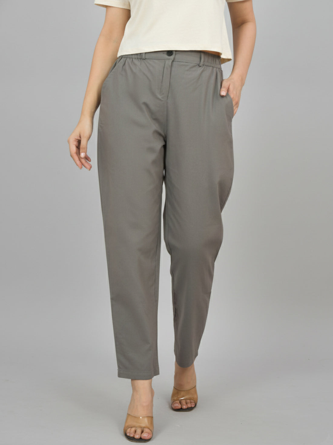 Bundle of 2 Grey & Wine Cotton Pants With Zip Closure