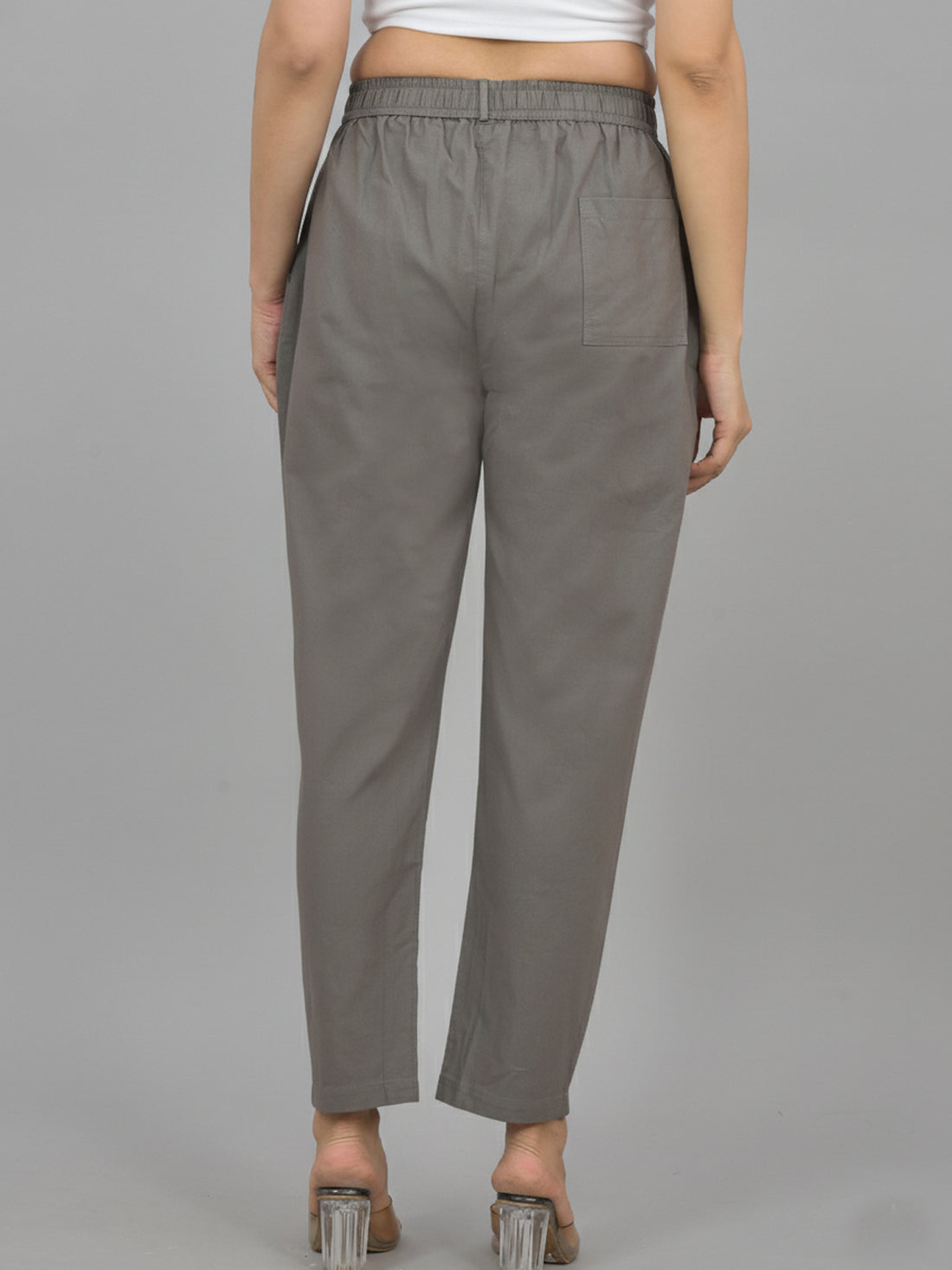 Everyday Grey Cotton Pants With Zip Closure