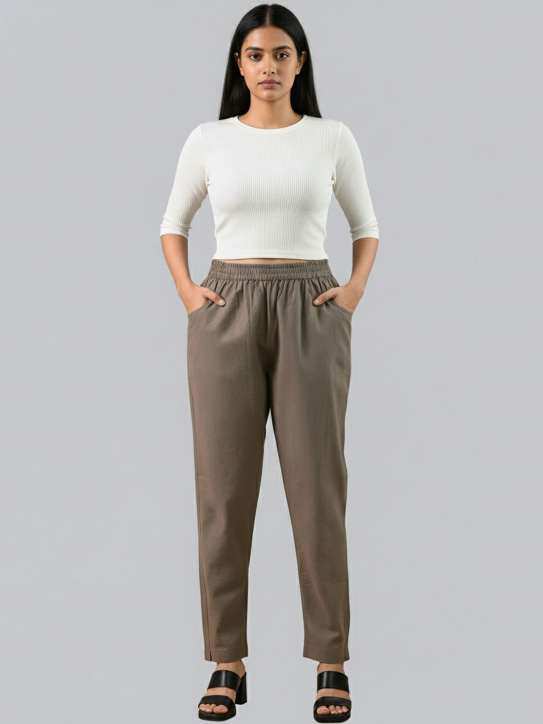 Bundle of 2 Grey & Melange Everyday Cotton Round Elastic Trousers