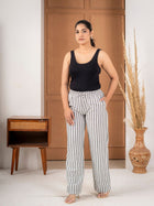 Grey Cotton Stripe Payjama Pants