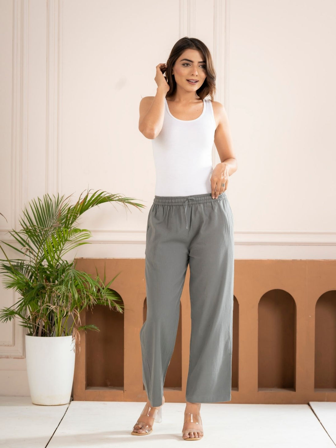Grey Cotton Twill Pajama Pants