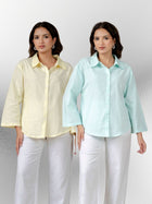 Bundle of 2 Lemon & Light Blue Cotton Bell Sleeves Shirt